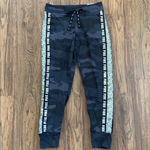 VS PINK Camo Sequin Bling Skinny Jogger